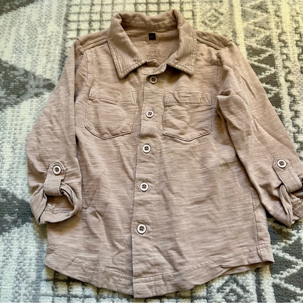 Tea Collection Tan Cotton Button Up Top